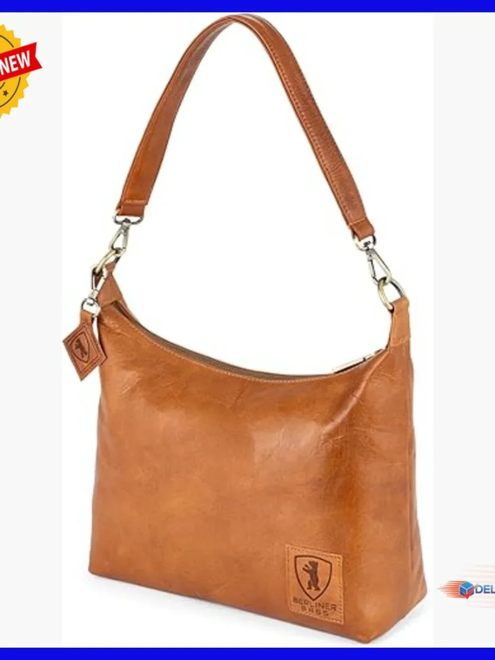 Genuine Leather Hobo Shoulder Bag with Detachable Strap, Top Handle